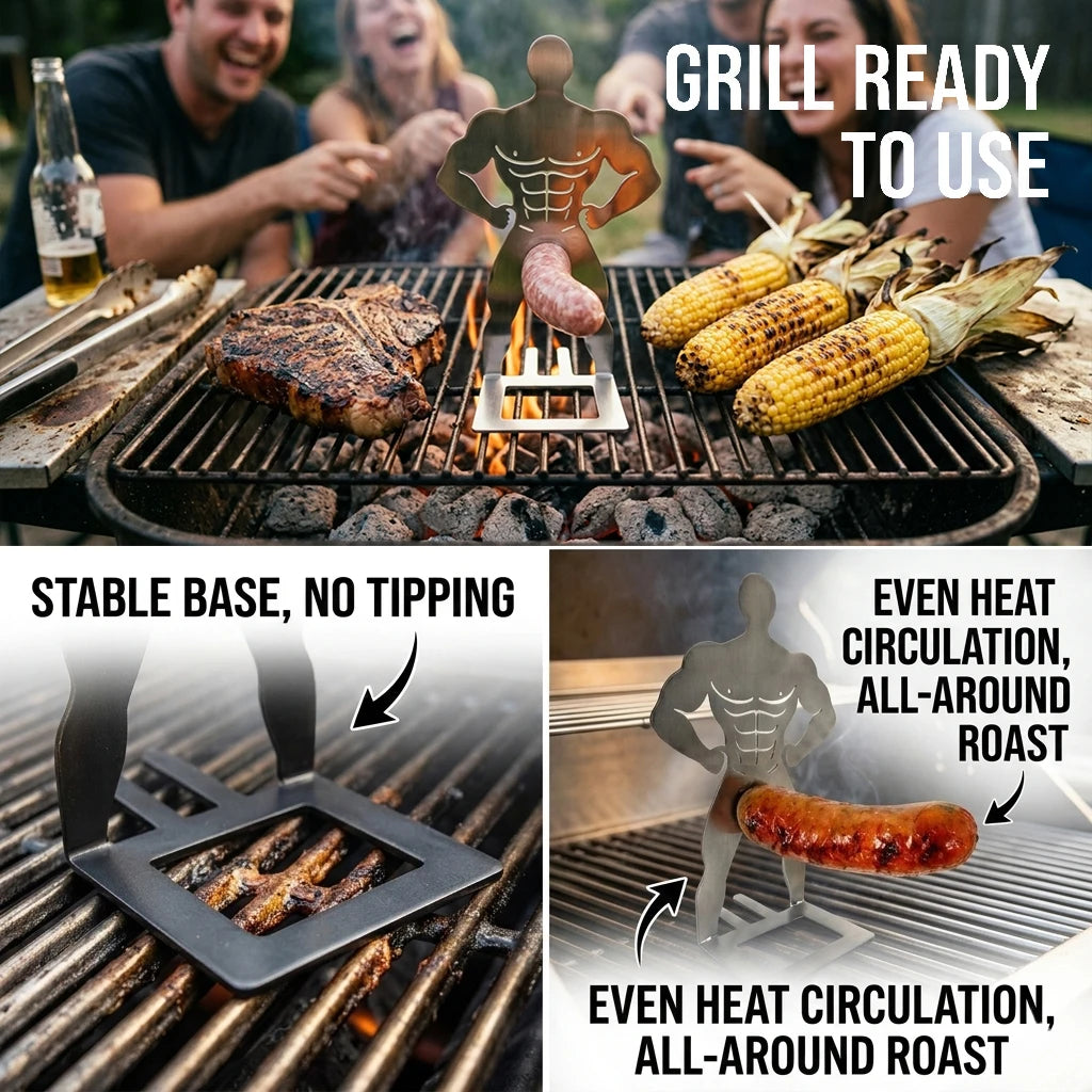 Stable base stainless steel roaster for hot dogs marshmallows and sausages on open fire