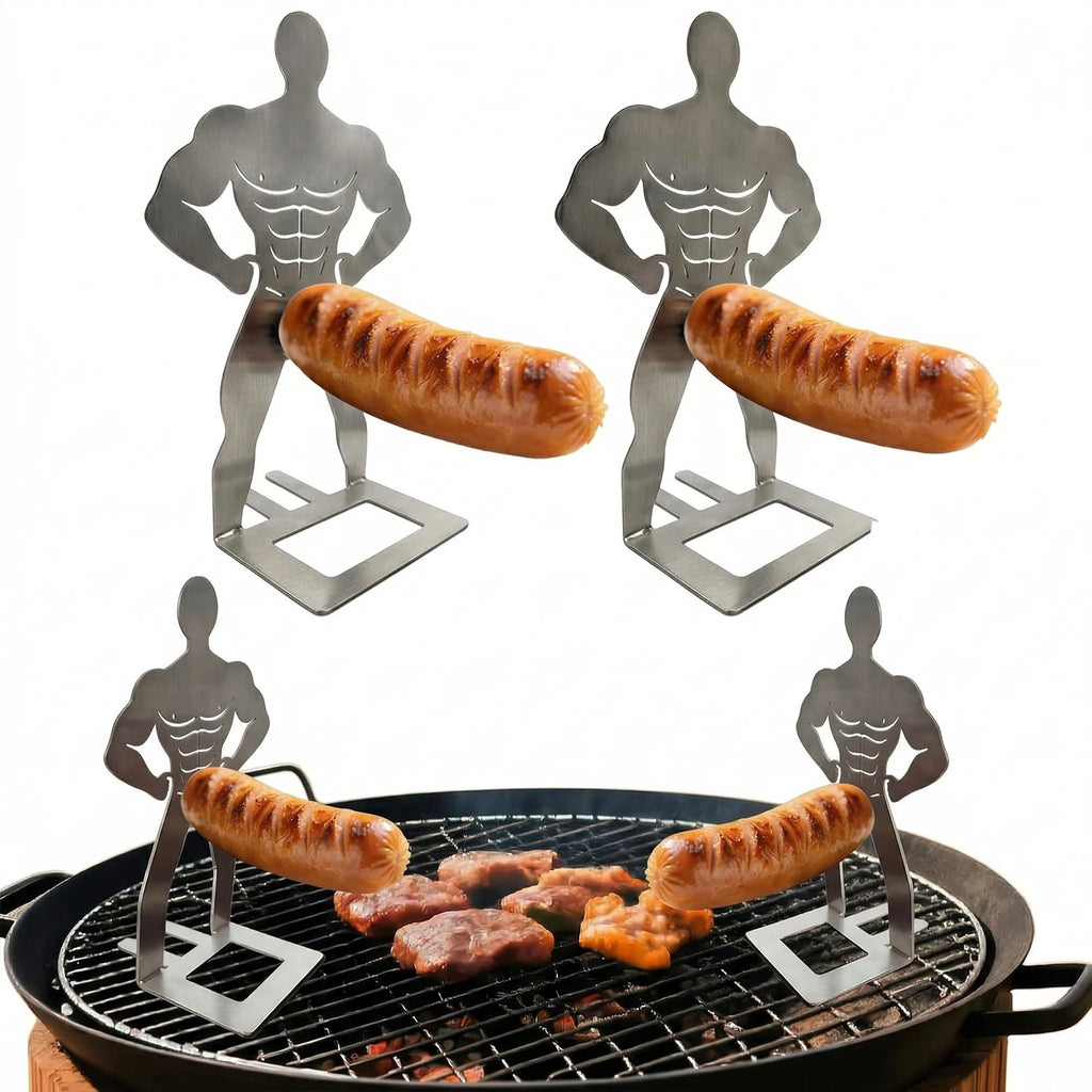 Human-shaped 304 stainless steel hot dog roaster for funny campfire prank and backyard BBQ gifts