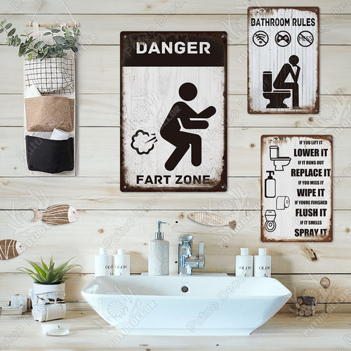 Funny bathroom vintage metal sign novelty toilet wall art decor